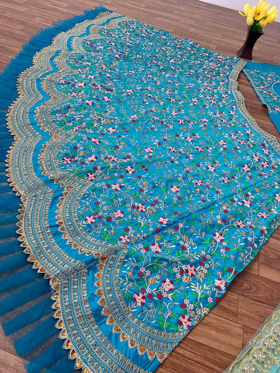 Satin Silk Embroidered Blue Lehenga - MYLUXURY LANE ENTERPRISE